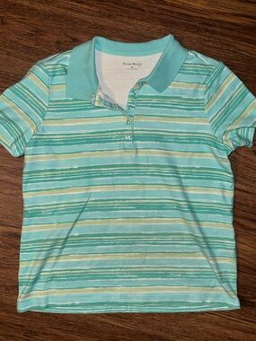Studio Works Striped Polo in Aqua and Mint Green